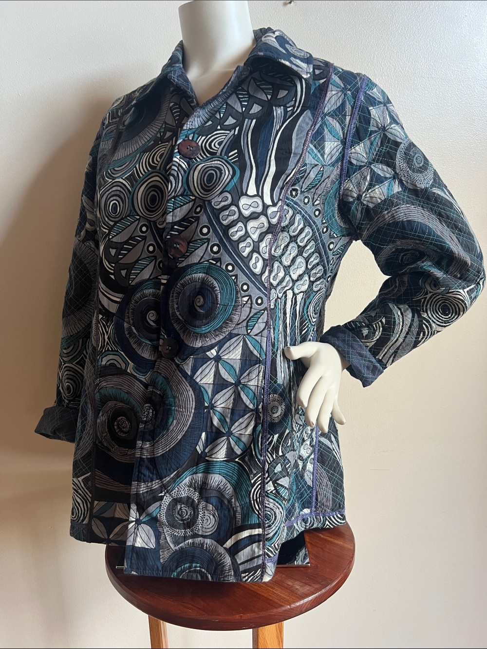 Parsley & Sage Navy and Teal Abstract Print Jacket reversible